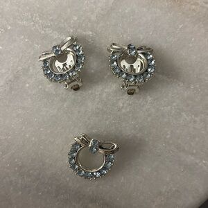 Vintage Light Blue Rhinestone Brooch Pin & Clip on Earrings set